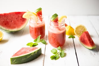 Watermelon slices with sugary watermelon smoothie